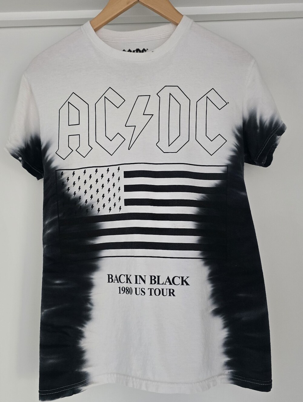 AC/DC Black and White Tie-Dye 'Back In Black' Graphic Band Tour Concert Tee